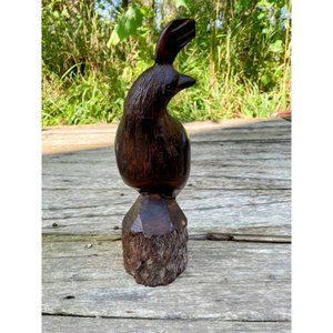 Vintage Heavy Carved Wood Quail Bird Sculpture